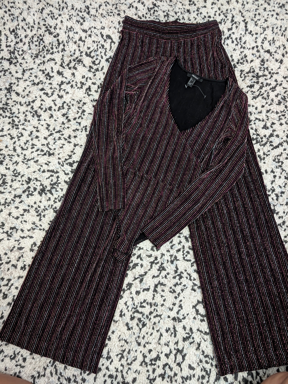 Forever 21 Striped Bodysuit And Wide-Leg Pants